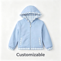 Veste à capuche unie avec fermeture éclair pour enfants filles, détail à volants en gingham, doublure intérieure à carreaux, manteau extérieur doux pour les activités quotidiennes en plein air