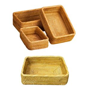 Cesta/Bandeja Rectangular de Mimbre Resistente, Juego de 3 Piezas, Organizador Decorativo para el Hogar - Product Image 1