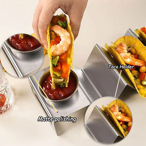 Plateau à tacos personnalisé Bold Blossom en acier inoxydable avec coupelle à sauce, support à tacos en métal pour restaurant et maison, prix de gros Inde - Product Image 2