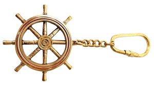 Porte-clés artisanal vintage en laiton en forme de roue de bateau, accessoire de collection nautique et maritime, cadeau - Product Image 3