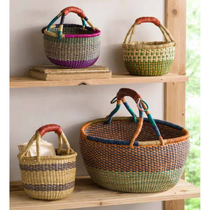 Cesta redonda de almacenamiento de algas marinas modelo caliente lavandería cocina artesanía hecha a mano para venta al por mayor tejida a mano con asas - Product Image 4