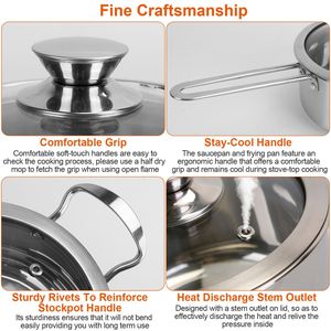 Stainless Steel Cookware Set Fast Heating Induction Pots and Pans Dishwasher Safe 2.7/3.7 Quart Stockpot & 2 Quart Saucepans - Product Image 3