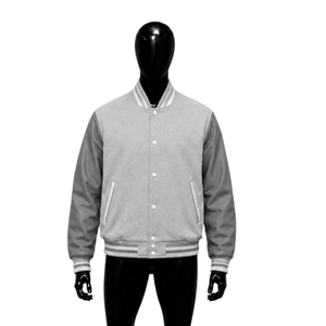 Blouson universitaire gris clair pour homme, style streetwear tendance, mode premium légère, col décontracté, manches en PU, idéal pour l'automne - Product Image 1