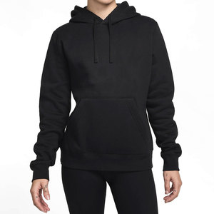 Sweat-shirt à capuche noir pour femme, 100% coton molletonné, manches longues, couleur unie, avec poche, pour l'automne - Product Image 1