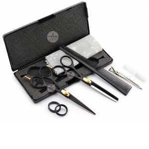Ciseaux de coiffure Haryali noirs de 6 pouces, ensemble de ciseaux à effiler - Product Image 1