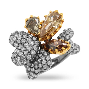 Anillo de Cóctel con Flor, Chapado en Oro de 18K, Diamante Corte Pera, Joyería de Lujo para Mujer, para Fiestas - Product Image 2