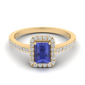 Bague halo en or massif 14 carats de haute qualité REYES, pierre précieuse tanzanite taille radiant 1 carat, certifiée GRA, bijoux en moissanite pour femmes - Product Image 1