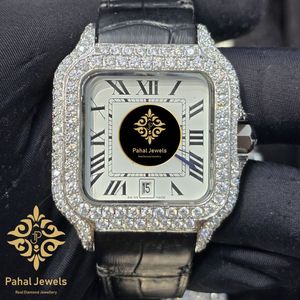 Reloj de Lujo Pahal Jewels con Diamantes Cuadrados, Caja de Acero Inoxidable, Correa de Cuero, Movimiento de Cuarzo Analógico, Visualización de Fecha, Unisex - Product Image 1