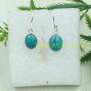 Natural Turquoise Gemstone Earrings 925 Sterling Silver Handmade Oval Cabochon Drop Dangle Hook Boho Jewelry Gift for Women <b>Wife</b> - Product Image 4