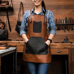 Vintage Brown <b>Leather</b> Work <b>Apron</b> with Cross Back Adjustable Straps - Product Image 5