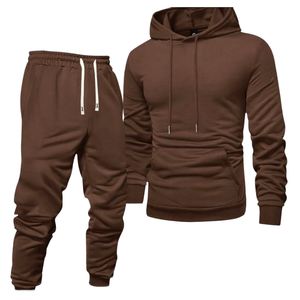 Ensemble de survêtement unisexe noir à capuche, haut à manches longues et pantalon de jogging, couleur unie, décontracté, pour l'automne, respirant, 100% coton - Product Image 6