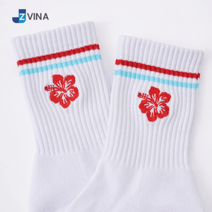 Chaussettes blanches personnalisées JZVINA avec motif floral Hibiscus rouge, antidérapantes, pour le Pilates, usage quotidien, style été - Product Image 3