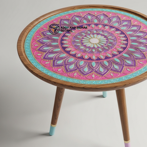 <b>Pink</b> Industrial Meena Pattern Wooden <b>Stool</b> Handcrafted Round Decorative Accent <b>Stool</b> for Apartment Living Room - Product Image 5