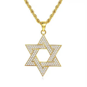 Colgante Estrella de David con Cristales de Imitación, Chapado en Oro, Aleación, Joyería Religiosa, Regalo Unisex - Product Image 1