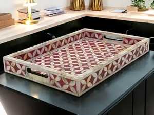 Elegant Bone Inlay Serving Tray Art Deco Design Handcrafted Wedding Birthday Diwali Decorative <b>Microwave</b> Safe Lightweight - Product Image 4
