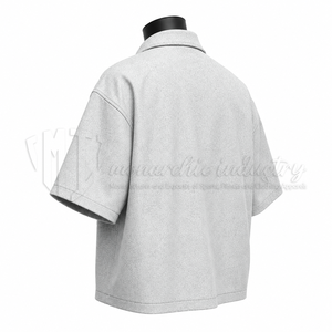 Chemise décontractée pour homme à manches courtes avec fermeture éclair, col rabattu, couleur unie, sergé, ODM, collection printemps, 100 % coton biologique, écologique - Product Image 4