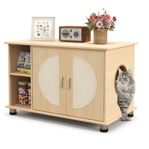 XXL 32\" Smart <b>Cat</b> Litter <b>Box</b> Enclosure with Large Capacity Cute Sisal Scratching Doors Adjustable Metal Feet - Product Image 3