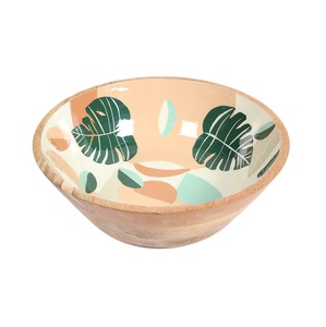 Tazón de Madera Esmaltada Personalizado con Interior de Hojas Blancas y Negras, Tazón Decorativo para Servir Ensaladas, Arroz y Sopa, Vajilla Moderna para Mesa de Cocina - Product Image 2