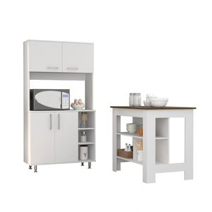 Set Cucina Ralston a 2 Pezzi con 7 Ripiani e 4 Ante, Isola e Dispensa in Bianco e Noce - Product Image 2