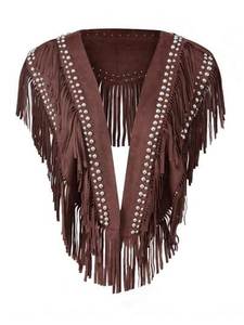 Brown Leather Fringe <b>Shawl</b> Scarf Velvet Textured <b>Wrap</b> Triangle Hijab Windproof Durable Quick Dry Anti-Bacterial for Winter Gift - Product Image 1