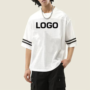 เสื้อยืดคอกว้างทรงวินเทจ แขนสั้น ตัดเย็บแบบมีรูระบายอากาศ ผลิตจากโพลีเอสเตอร์ 100% ดีไซน์เรียบง่าย สไตล์ลำลองสำหรับผู้ชาย ทรงหลวม - Product Image 3