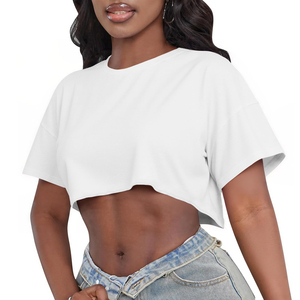 T-shirt court moulant pour femme, coupe ajustée, en coton, design personnalisé, vente en gros, personnalisation, t-shirts et crop tops pour femme - Product Image 3