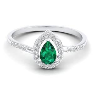 Anillo solitario REYES de nuevo diseño en plata de ley 925 con baño de rodio y moissanita para mujer, con corte de pera y gema de esmeralda. - Product Image 5