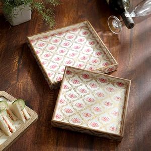 Modern Wooden <b>Storage</b> <b>Trays</b> Foldable Rectangle Geometric Pattern Polished Finish for Desk Bathroom & Kitchen - Product Image 4