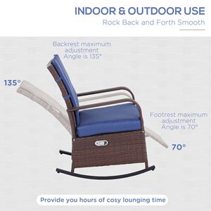 Sedia da Patio in Rattan Blu Regolabile con Cuscino Morbido e Poggiapiedi Reclinabile per una Seduta Confortevole - Product Image 5