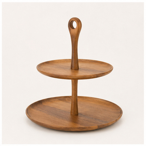 Premium Natural Acacia Wood 2-Tier Cake Stand Handcrafted Round Tiered Serving Tray for Cupcakes Desserts and Fruits Wood Buffet - Product Image 5