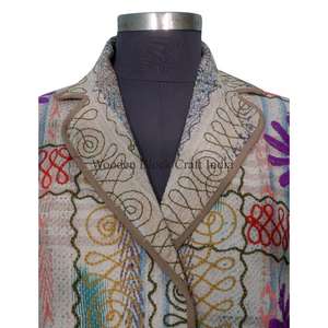 Veste en coton Kantha brodée à la main indienne, motif imprimé au bloc, respirante, écologique, pour l'hiver, l'automne et l'été, vente en gros - Product Image 2