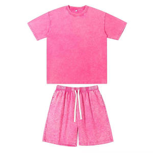 Ensemble T-shirt col rond et short tendance, coupe ample, style oversize américain Instagram, pour couple, été - Product Image 1