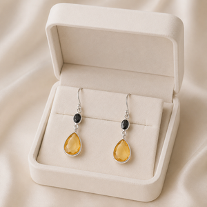 Natural Citrine <b>Black</b> Onyx 925 Sterling Silver <b>Dangle</b> <b>Earrings</b> Natural Faceted Gemstone Drop <b>Earrings</b> Handmade Jewelry Gift Her - Product Image 5