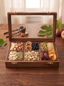 Caja de Almacenamiento de Madera con Compartimentos Divididos para Frutos Secos, Exhibición de Mesa, Madera Maciza Hecha a Mano, Cuadrada, Pulida, Artesanía - Product Image 2