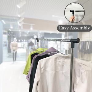 ราวตากผ้าเคลือบผงทนทานพร้อมดีไซน์แบบถอดได้และล้อหมุนแบบตั้งสำหรับร้านขายเสื้อผ้า - Product Image 5