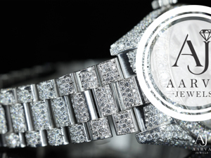 Montre mécanique analogique à cadran blanc en acier inoxydable, bracelet de 20 mm, incrustation de diamants, boîtier rond, bijou de luxe, cadeau - Product Image 4
