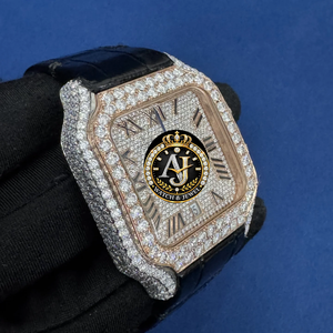 Montre mécanique automatique de luxe haut de gamme, verre saphir carré, demi-sertie de moissanite, bracelet en cuir, style hip-hop, haute qualité - Product Image 1
