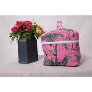 Organisateur de maquillage matelassé en coton à imprimé animal fait main, grande trousse de toilette de voyage, pochette de rangement avec fermeture éclair - Product Image 4