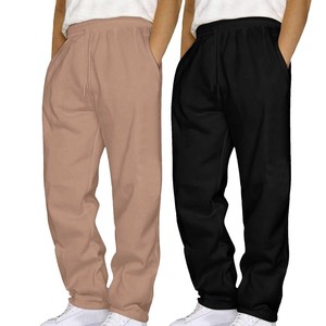 Pantalon décontracté pour homme, coupe droite, couleur unie, taille élastique, bouton, toile mi-lourde, idéal pour l'été, disponible en noir et rouge - Product Image 4