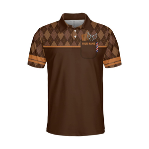 เสื้อโปโลแขนสั้นลายอาร์ไกล์สีน้ำตาลสำหรับผู้ชาย พิมพ์ลายอุปกรณ์ตัดผม ทรงปกติ สวมใส่สบาย - Product Image 2