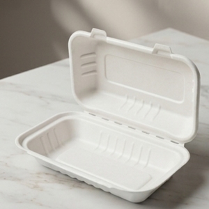 9 X 6 Inch Bagasse Clamshell Food <b>Container</b> 580ml Compostable Biodegradable Sugarcane Fiber <b>Takeaway</b> Box for Hotels Home - Product Image 1