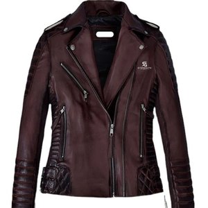 Chaqueta de Moto de Cuero Genuino para Mujer, Acolchada, con Forro de Seda, Cierre Completo, Estilo Motero, Ropa Exterior 2026 - Product Image 1