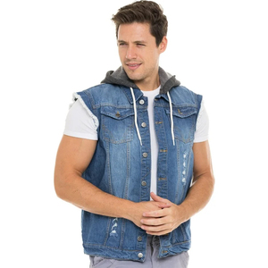 Nuevo Diseño Chaleco Vaquero sin Mangas para Hombre con Solapa, Logotipo Personalizado, Casual, Ajuste Delgado, Estilo Hip Hop, con Agujeros Arcaícos - Product Image 3