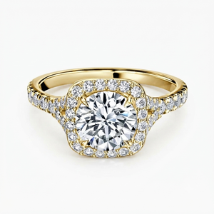 Bague de Fiançailles et de Mariage Solitaire en Moissanite Plaqué Or 14K, Sertie de Griffes avec Halo Caché, Design Classique et Tendance - Product Image 1