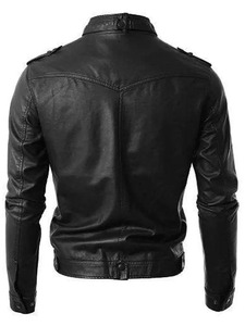 Men's Black <b>Cafe</b> <b>Racer</b> Leather <b>Jacket</b> Motorcycle Biker Slim Fit Zip Up <b>Jacket</b> - Product Image 2