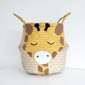 Cute <b>Animal</b> Belly Design Eco-Friendly Natural Straw Seagrass Collapsible Circle Customizable Laundry <b>Baskets</b> for Kids Teen Rooms - Product Image 6
