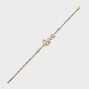 Pulsera Romántica de Oro de 18K con Diamantes y Letra de Amor, Cadena de Eslabones con Engaste Pavé para Mujer, Joyería de Uso Diario - Product Image 4