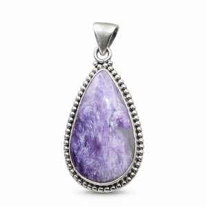 <b>Top</b> Quality Charoite Gemstone 925 Sterling Silver Pendant Teardrop Handmade Beaded Frame <b>Rose</b> Gold Yellow Gold Plated Jewelry - Product Image 1