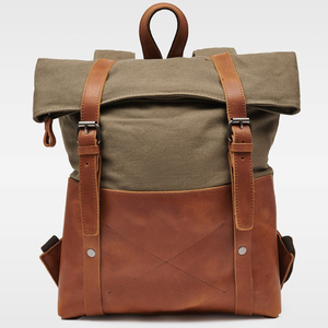 Genuine Leather Canvas Backpack <b>Water</b> Resistant Large Size Travel Laptop High Quality Wholesale Bulk Manufacturer LCB-0025 - Product Image 6