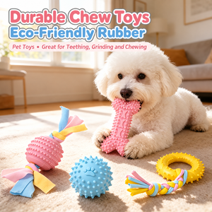 <b>Dog</b> Chew <b>Toy</b> Set Textured Rubber Teeth Cleaning <b>Ball</b> Bone Ring Tug <b>Toy</b> for Puppy Teething Training - Product Image 2